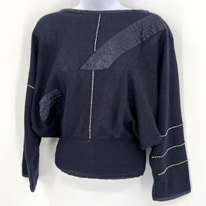 Vintage‎ 80s Mondi Dolman Batwing Sleeve Applique Rhinestone Embellished Sweater